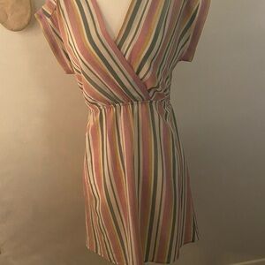 Striped Casual Dress Waist Tie
